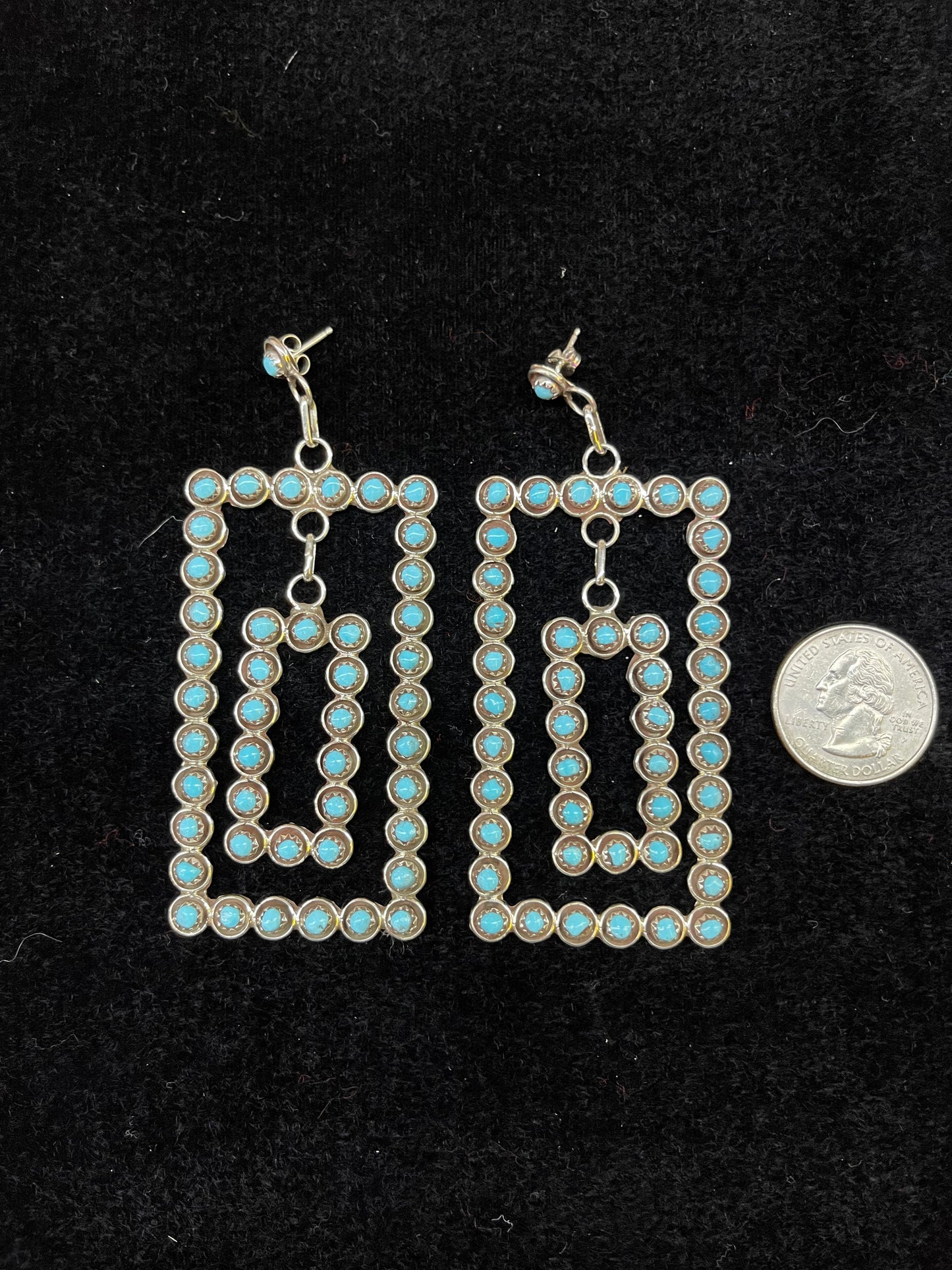 Sleeping Beauty Turquoise Rectangle Dangle  Earrings By Zuni