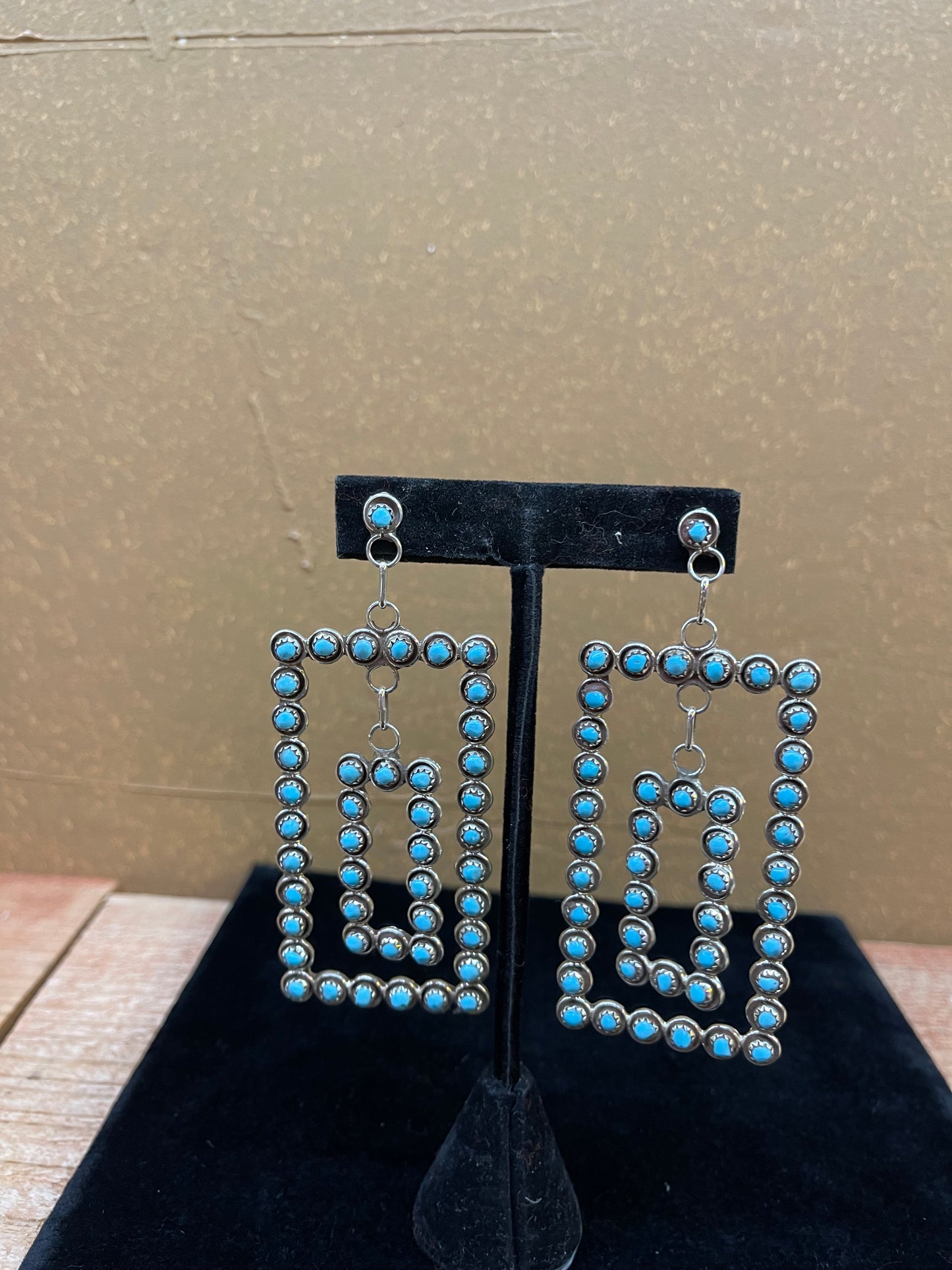 Sleeping Beauty Turquoise Rectangle Dangle  Earrings By Zuni