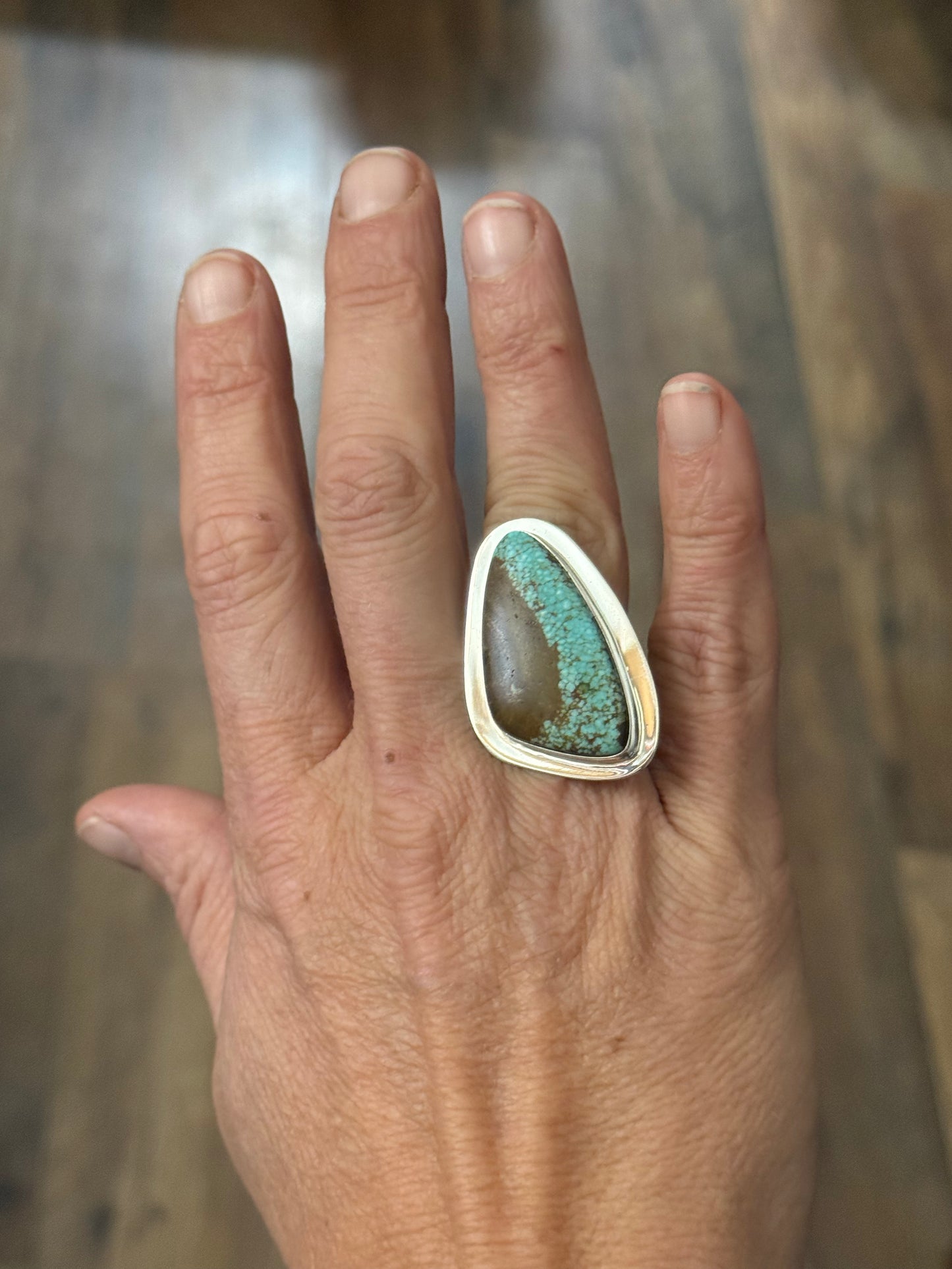 7.25 Number 8 Turquoise Ring by Marie Jackson, Navajo