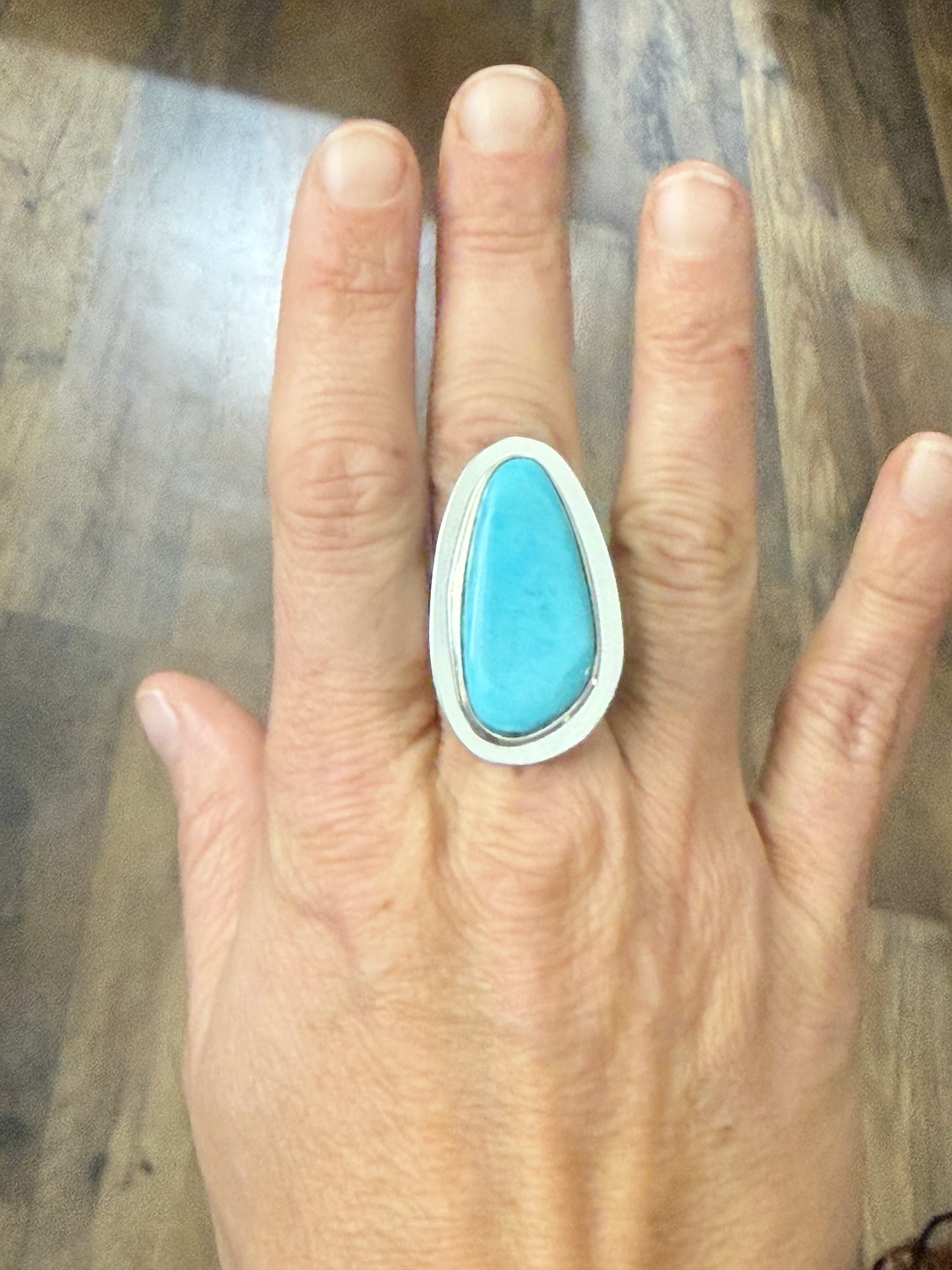 9.0 Morenci Turquoise Ring by Marie Jackson, Navajo