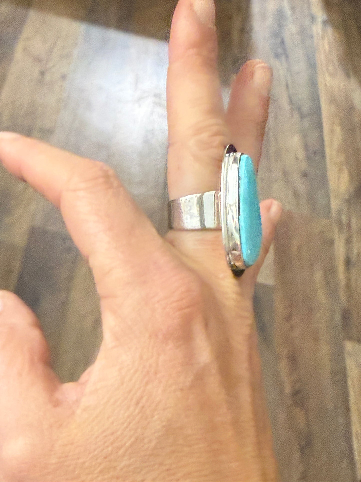 9.0 Morenci Turquoise Ring by Marie Jackson, Navajo