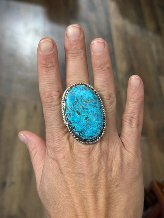 10.0 Morenci Turquoise Ring by Marie Jackson, Navajo