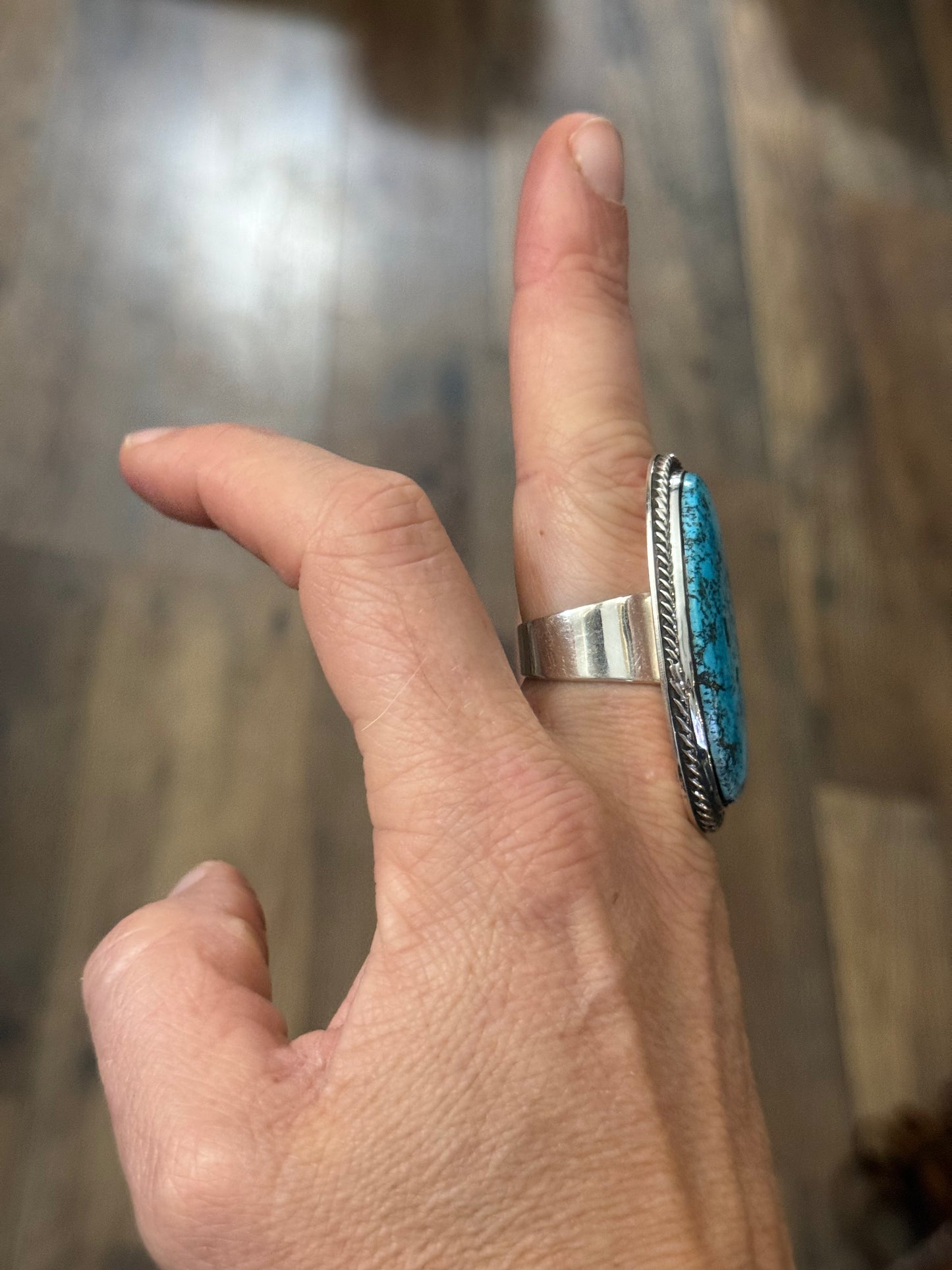 10.0 Morenci Turquoise Ring by Marie Jackson, Navajo