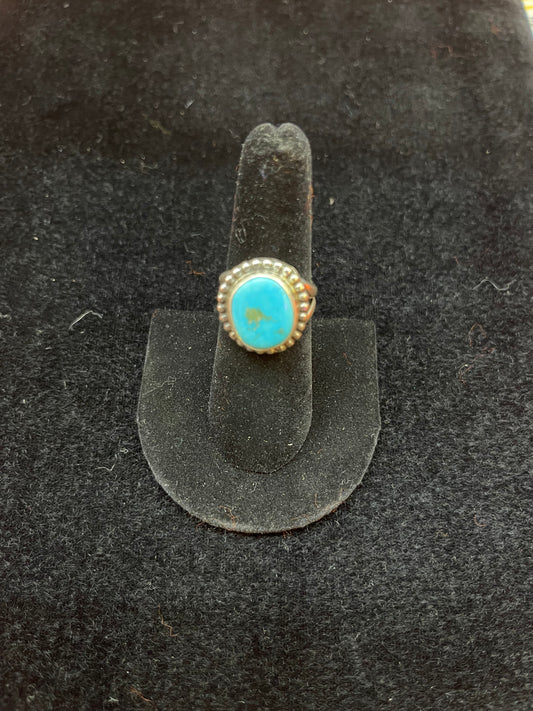 Kingman Turquoise Circle Ring By P.Skeets Navajo