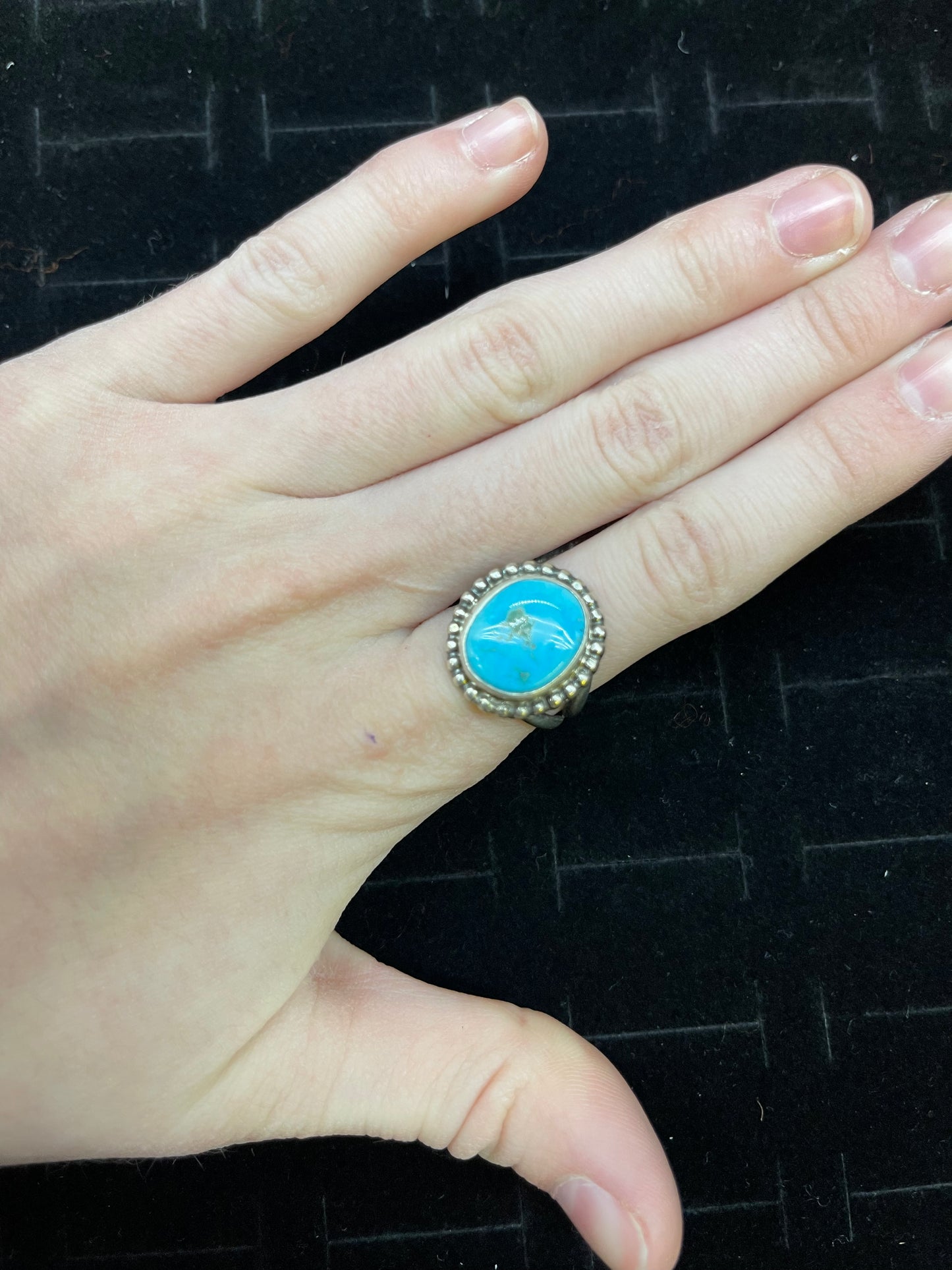 Kingman Turquoise Circle Ring By P.Skeets Navajo