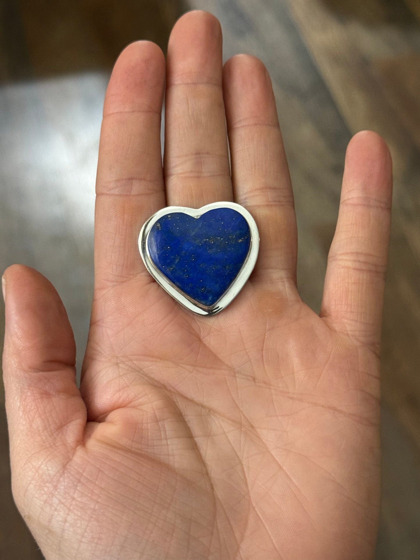 8.5 Blue Lapis Heart Ring by Marie Jackson, Navajo