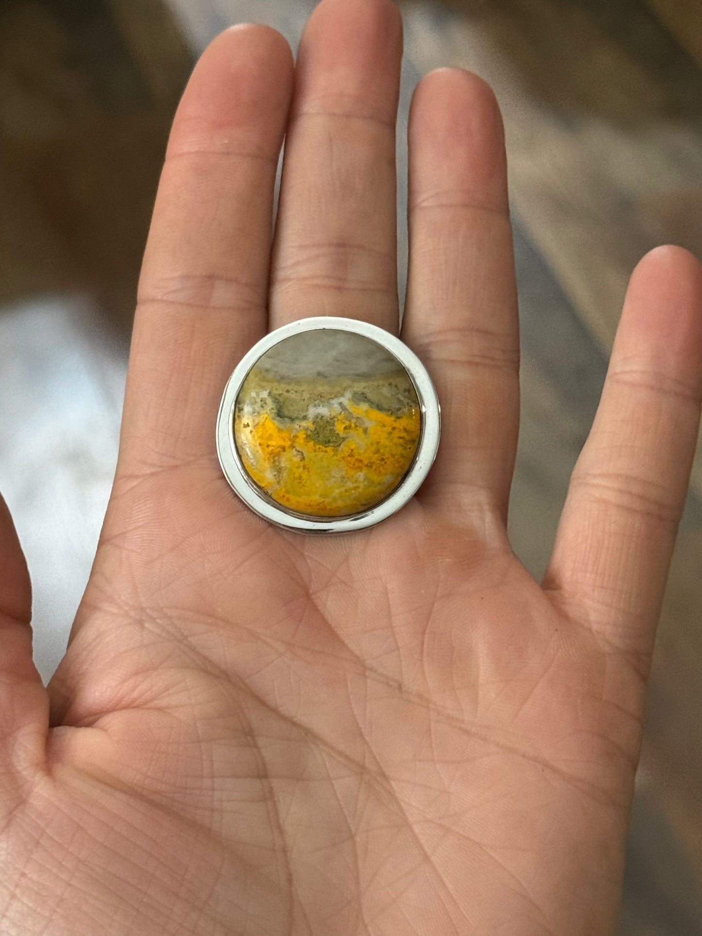 8.5 Circle Bumblebee Jasper Ring by Marie Jackson, Navajo