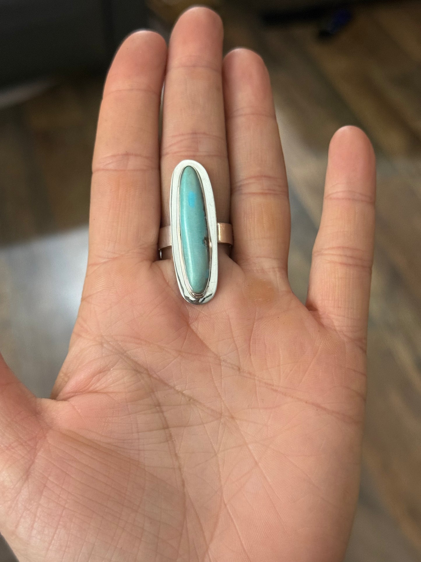 8.5 Morenci Turquoise Ring by Marie Jackson, Navajo