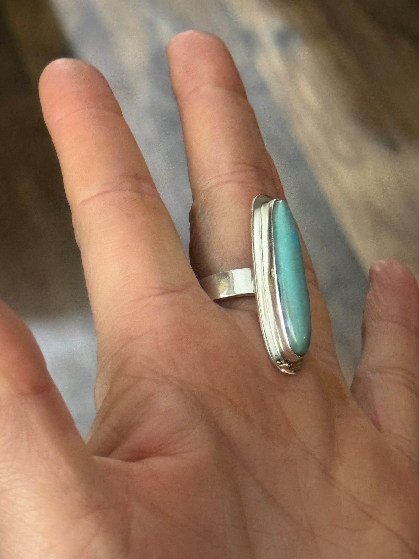 8.5 Morenci Turquoise Ring by Marie Jackson, Navajo
