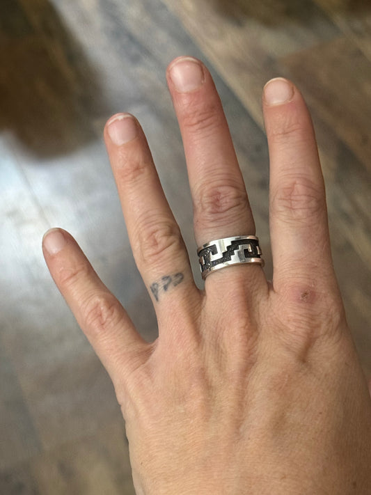 6.5 Silver Overlay Design Band Ring by Marie Jackson, Navajo