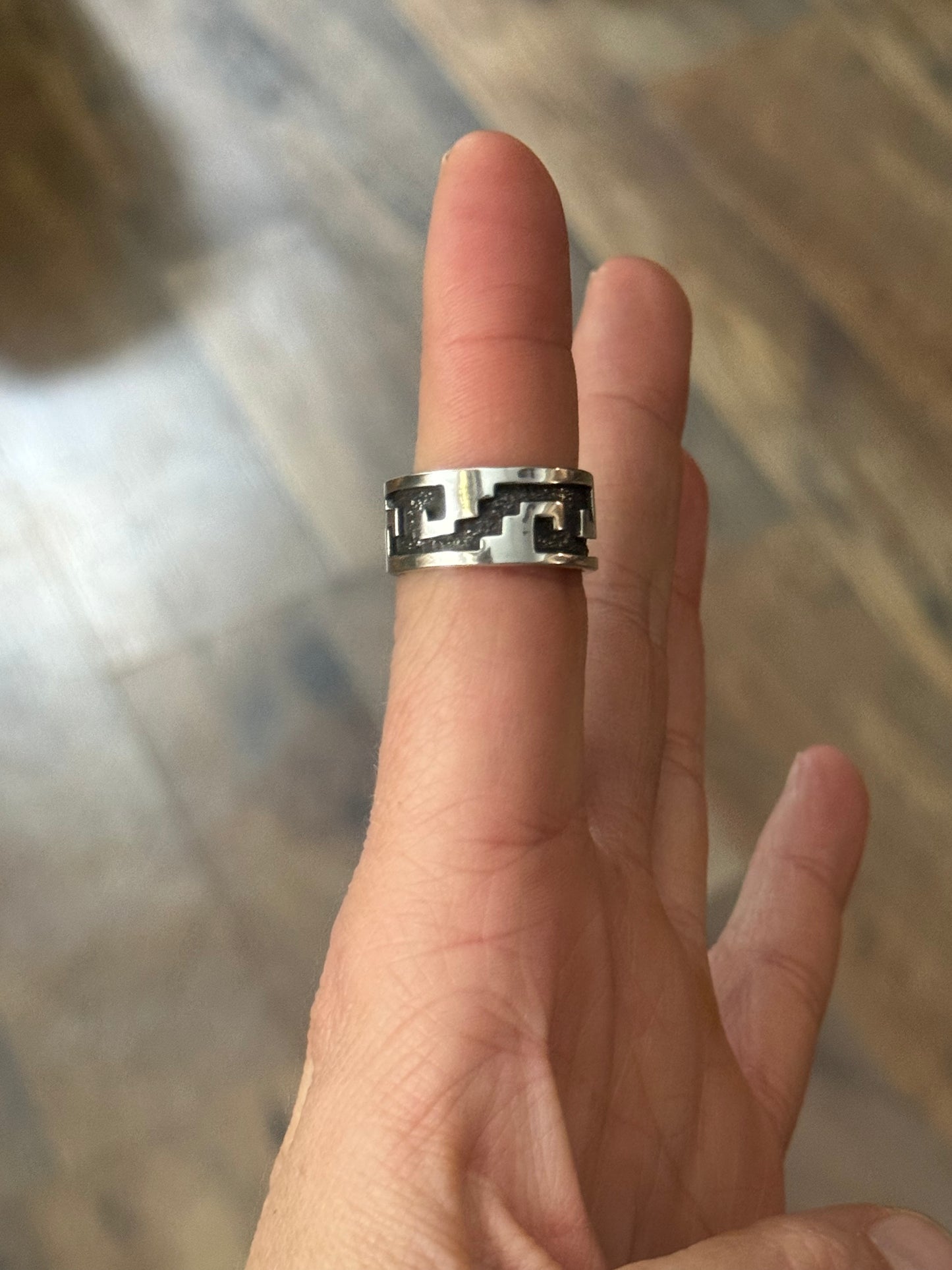 6.5 Silver Overlay Design Band Ring by Marie Jackson, Navajo