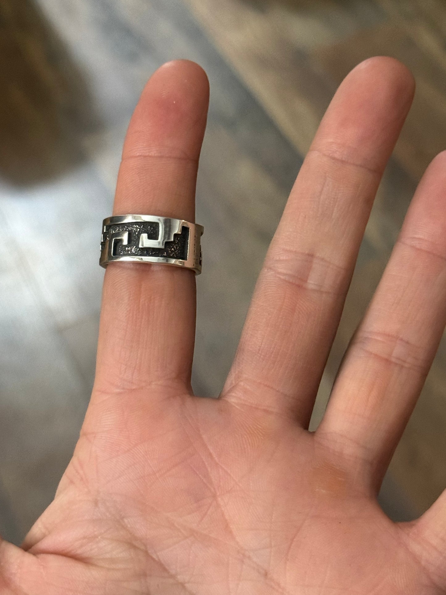 6.5 Silver Overlay Design Band Ring by Marie Jackson, Navajo