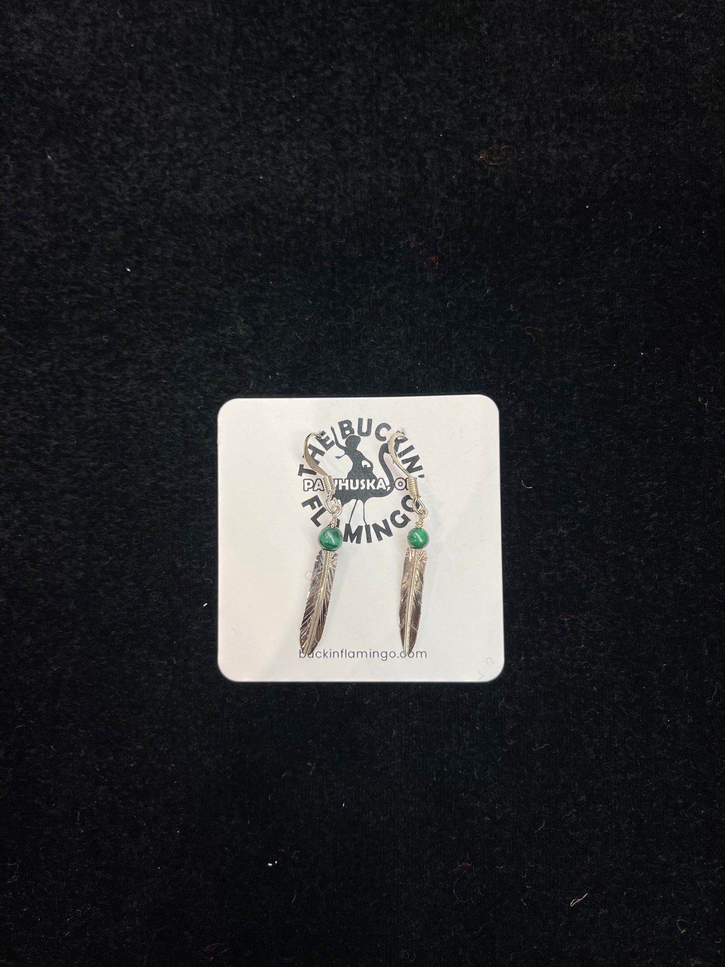 4.5 mm Malachite Ball on Silver Feather Dangle Earrings