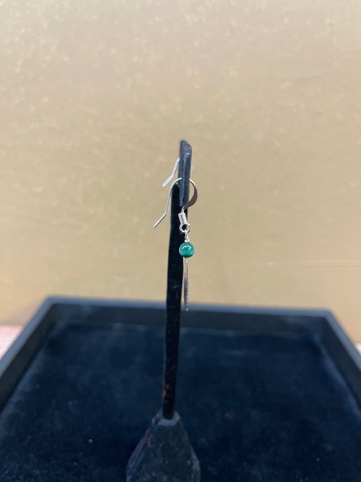 4.5 mm Malachite Ball on Silver Feather Dangle Earrings