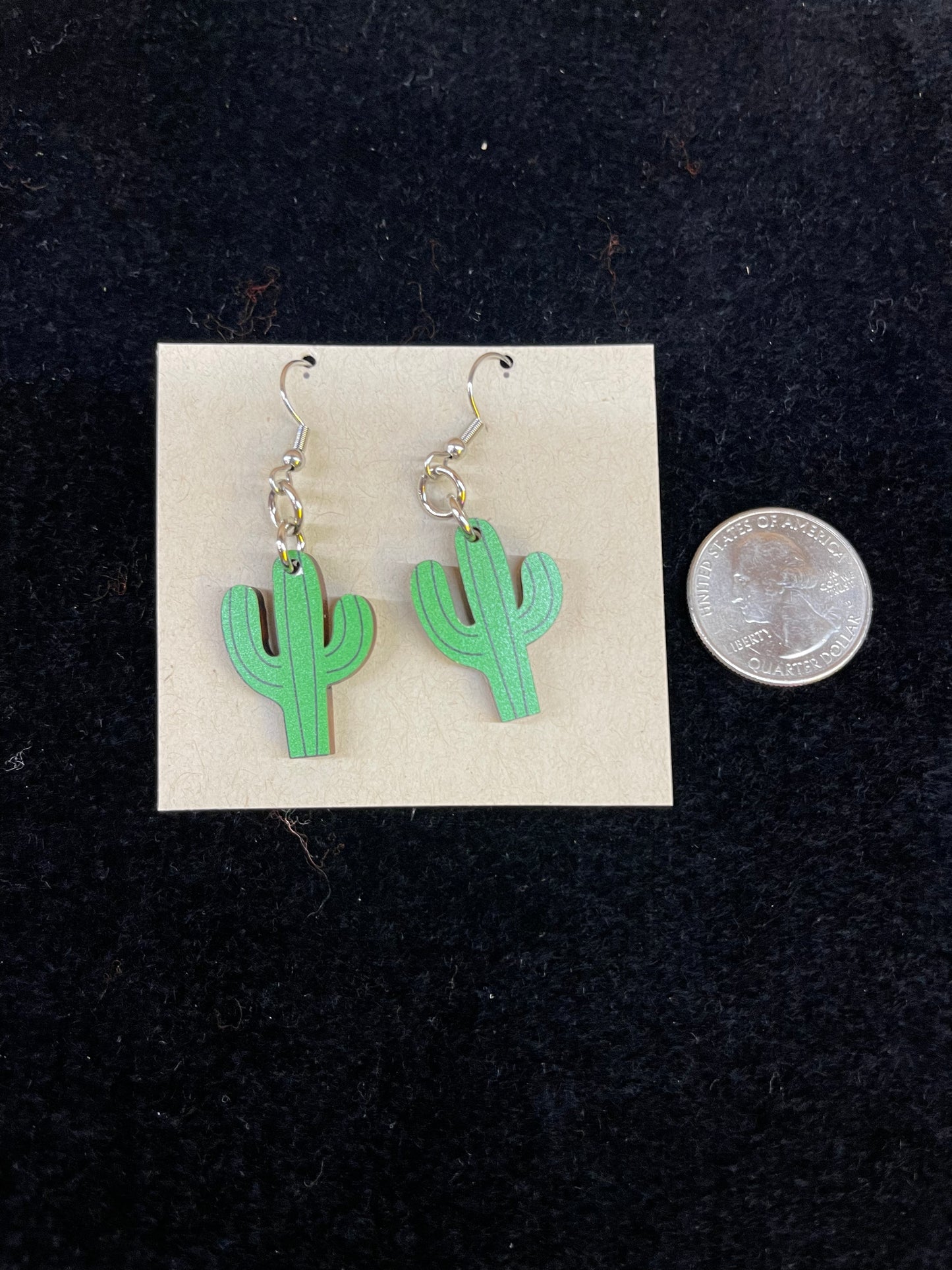 Wood Cut Cactus Dangle Earrings