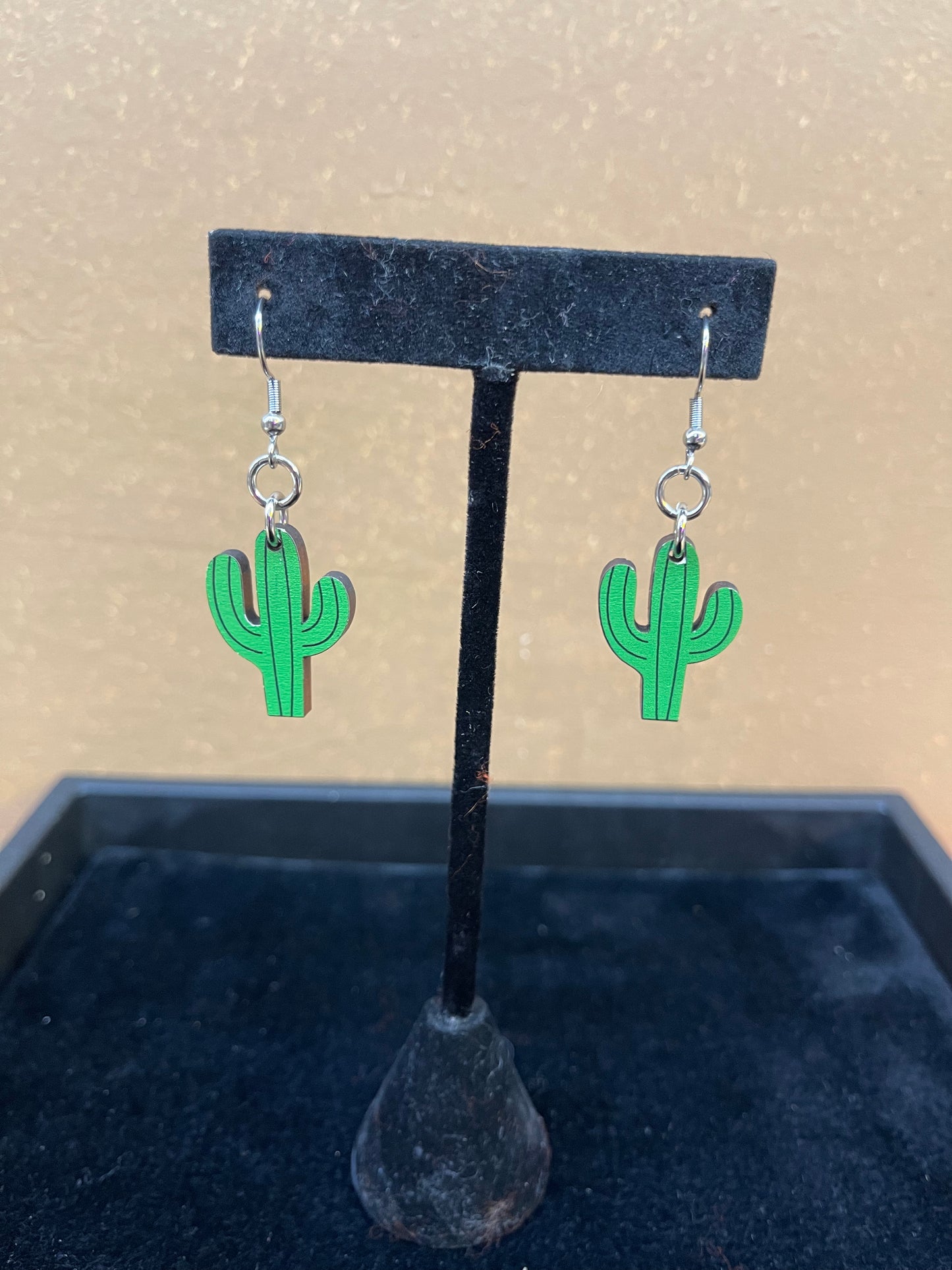 Wood Cut Cactus Dangle Earrings