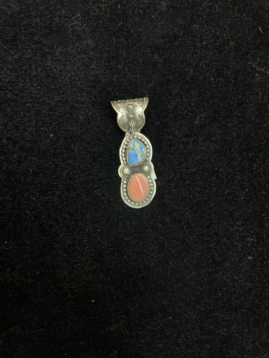Golden Hills Turquoise and Pink Conch Shell Pendant Navajo