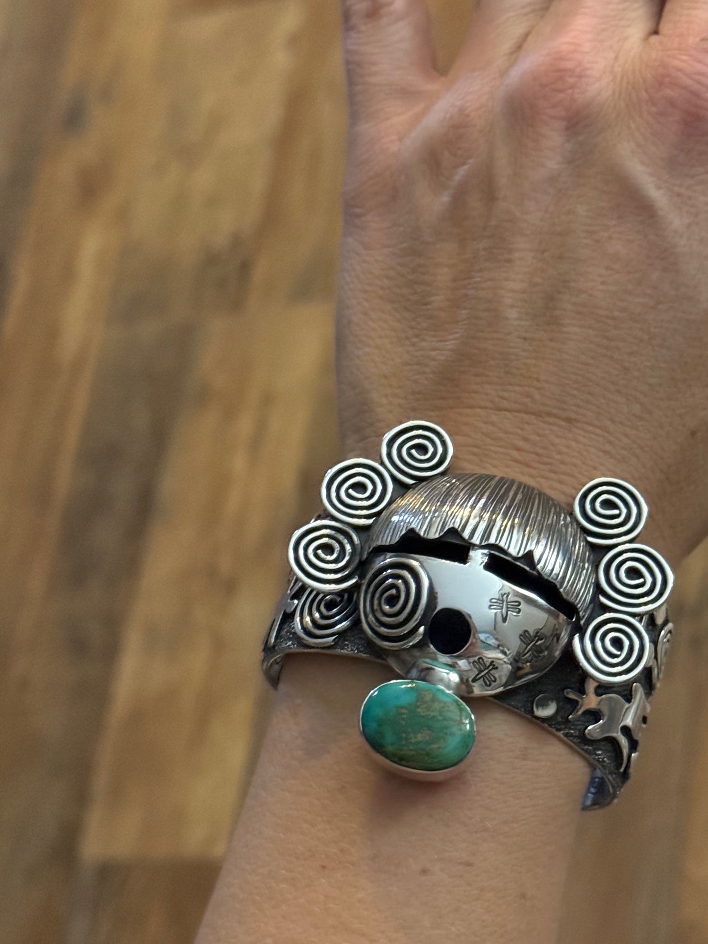 Maiden Face Cuff with Sonoran Gold Turquoise by Alex Sanchez, Navajo