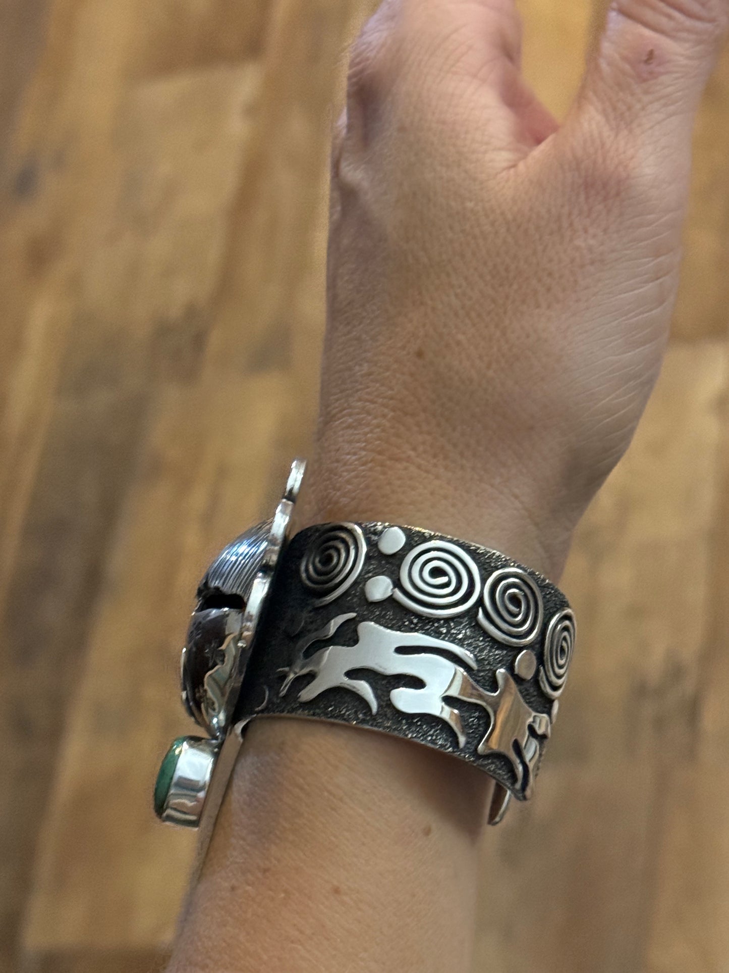 Maiden Face Cuff with Sonoran Gold Turquoise by Alex Sanchez, Navajo
