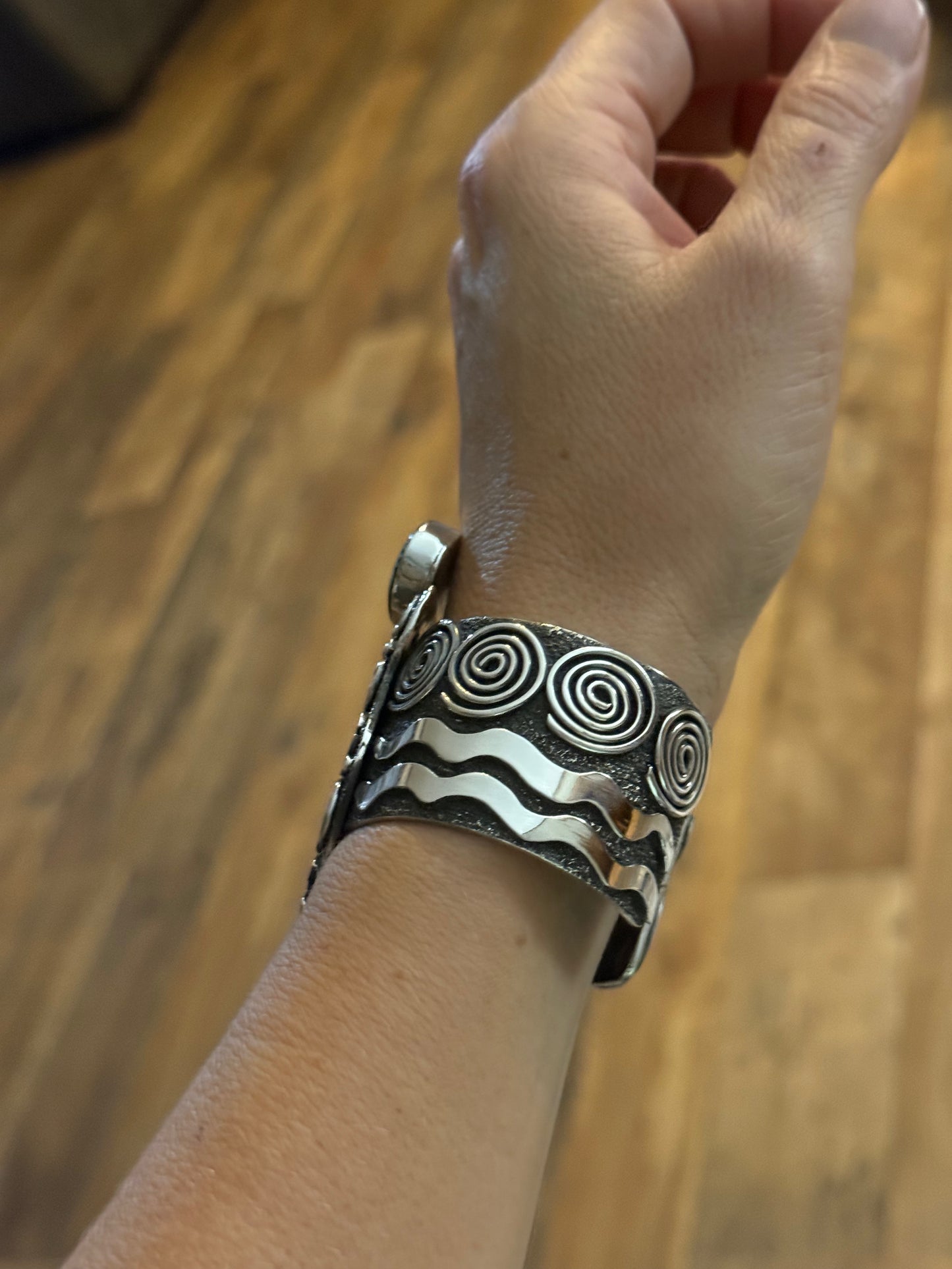 Grandma Cuff with Kingman Web Turquoise by Alex Sanchez, Navajo (wide)