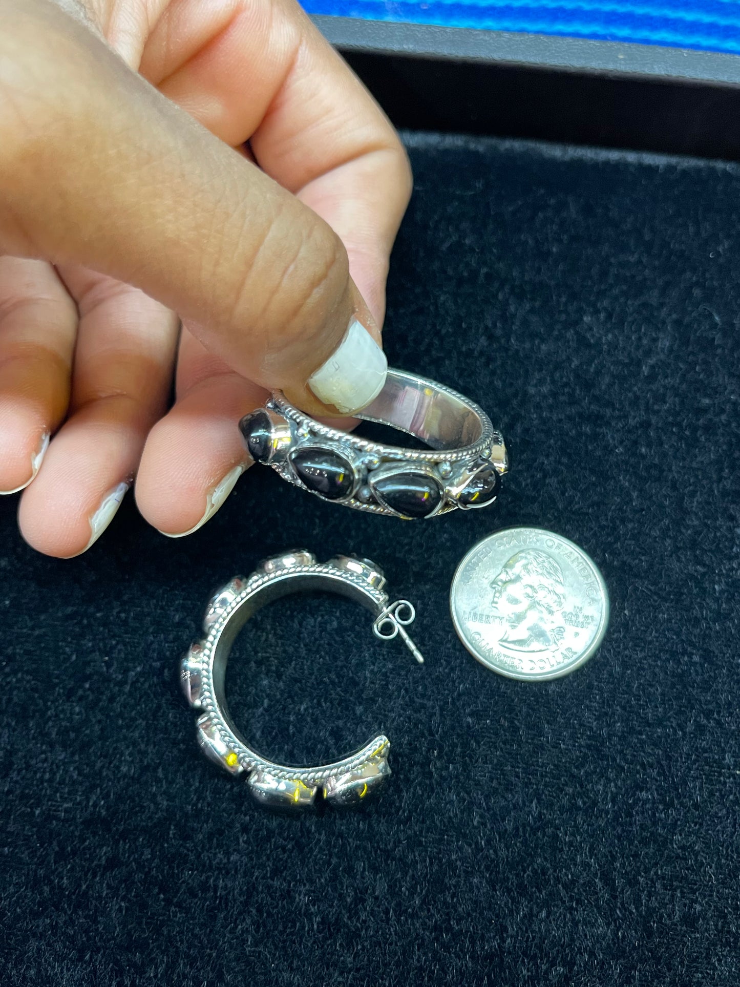 Black Onyx Hoop Earrings