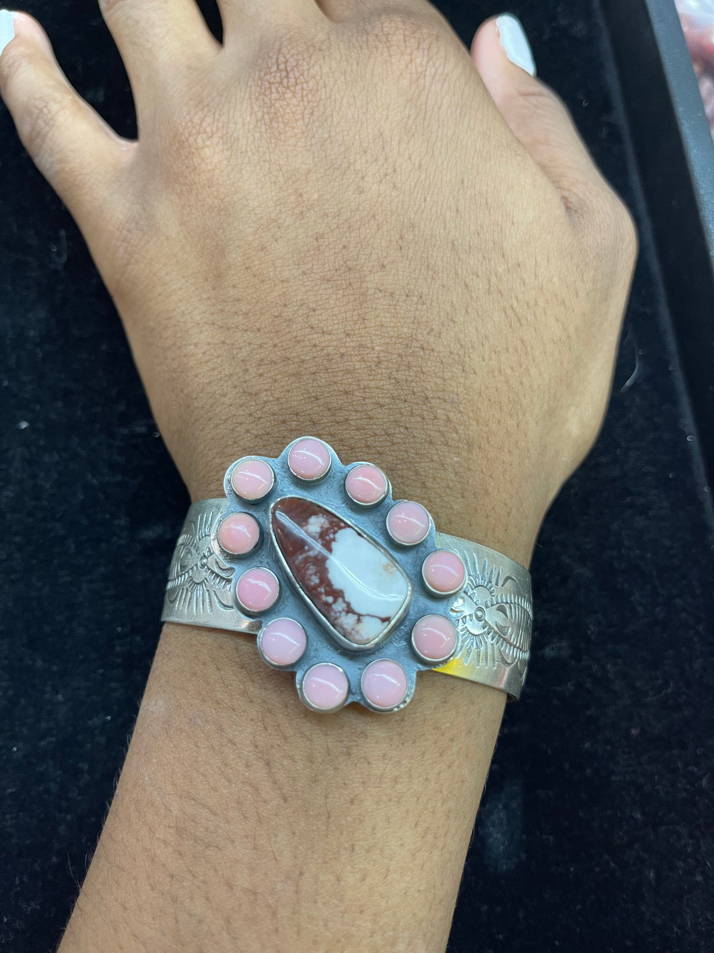 Wild Horse & Pink Conch Shell Bracelet by Boyd Ashley Navajo