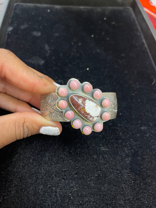Wild Horse & Pink Conch Shell Bracelet by Boyd Ashley Navajo