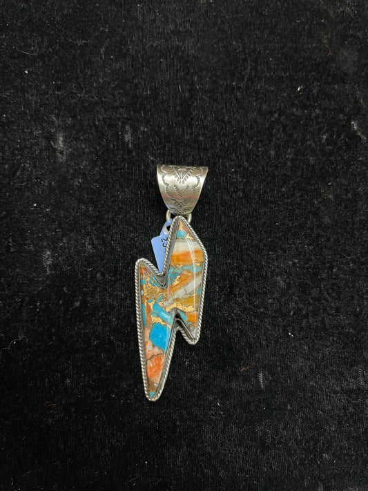 Spiny Turquoise Lightning Bolt Pendant by Zia