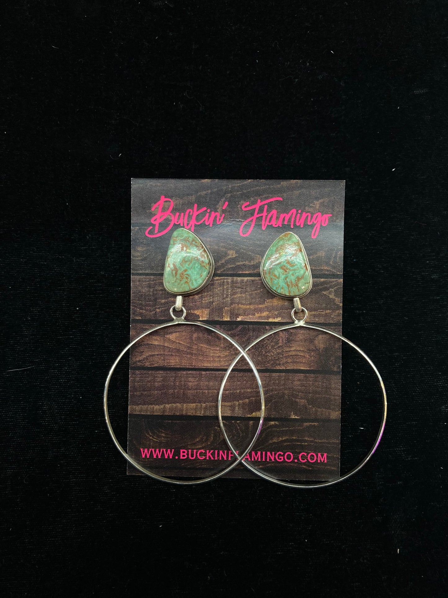 Kingman Turquoise Hoop Earrings by Christina Jackson, Navajo