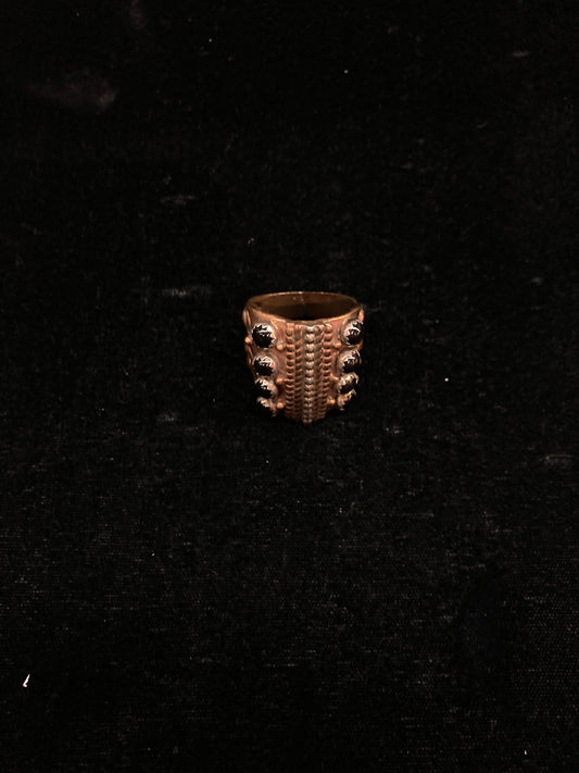 9.5 Black Onyx and Copper Ring By Running Bear, Navajo made