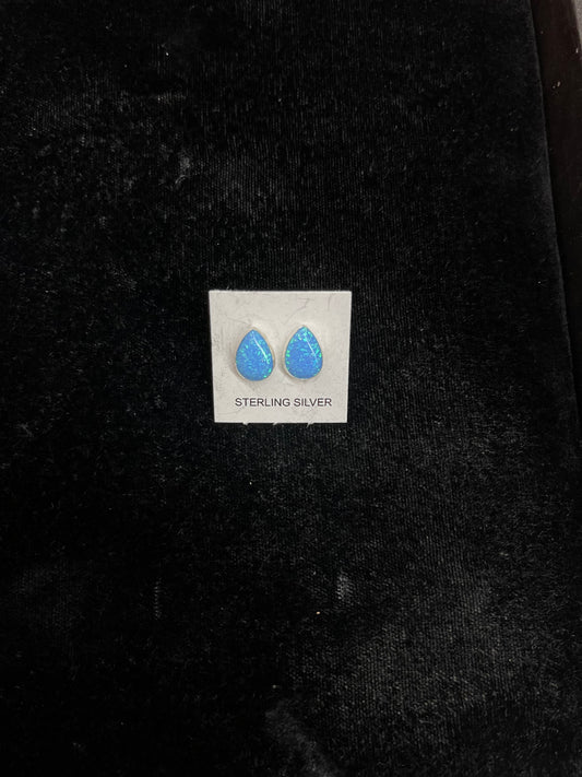 Teardrop Blue Opal Post Earrings