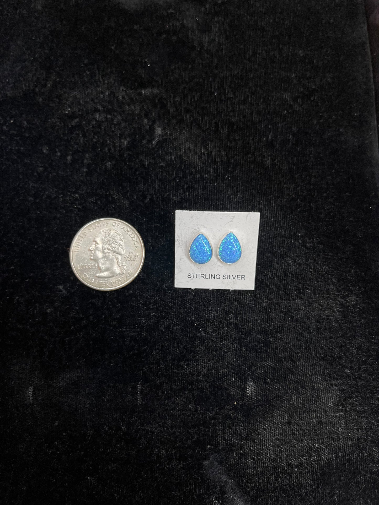 Teardrop Blue Opal Post Earrings
