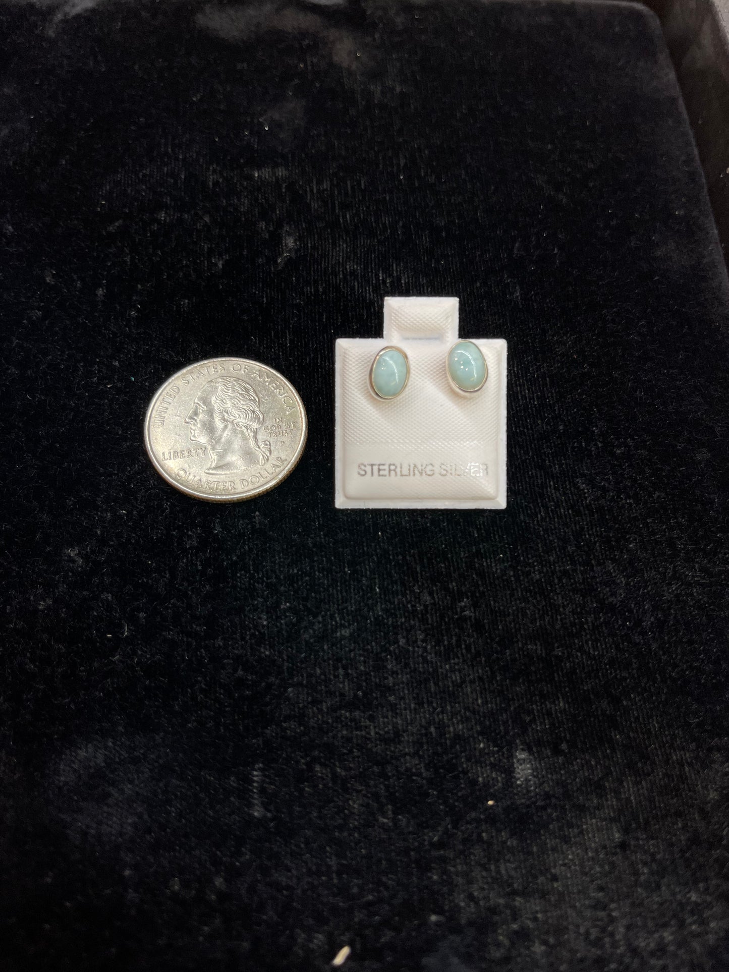 Small Larimar Oval Post Earrings