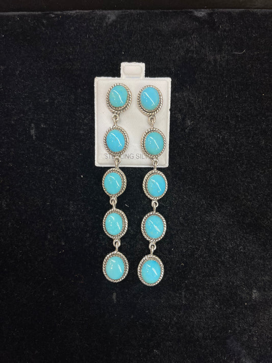 LOT 63 6/14 High Grade Kingman Turquoise Dangle Earrings (3.75" long, post at top)