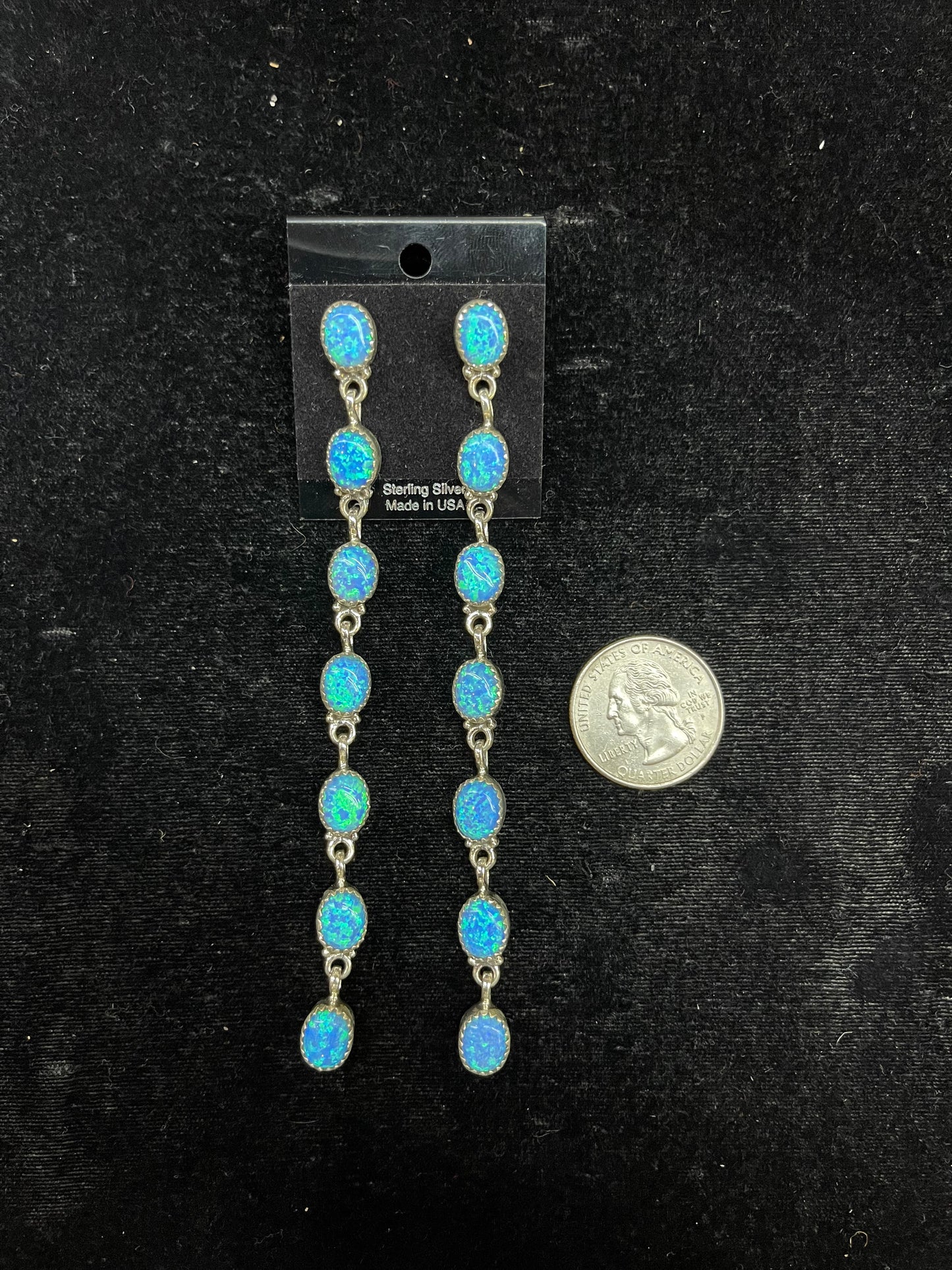 Blue Opal 7 Stone Dangle Earrings (sawtooth bezel)
