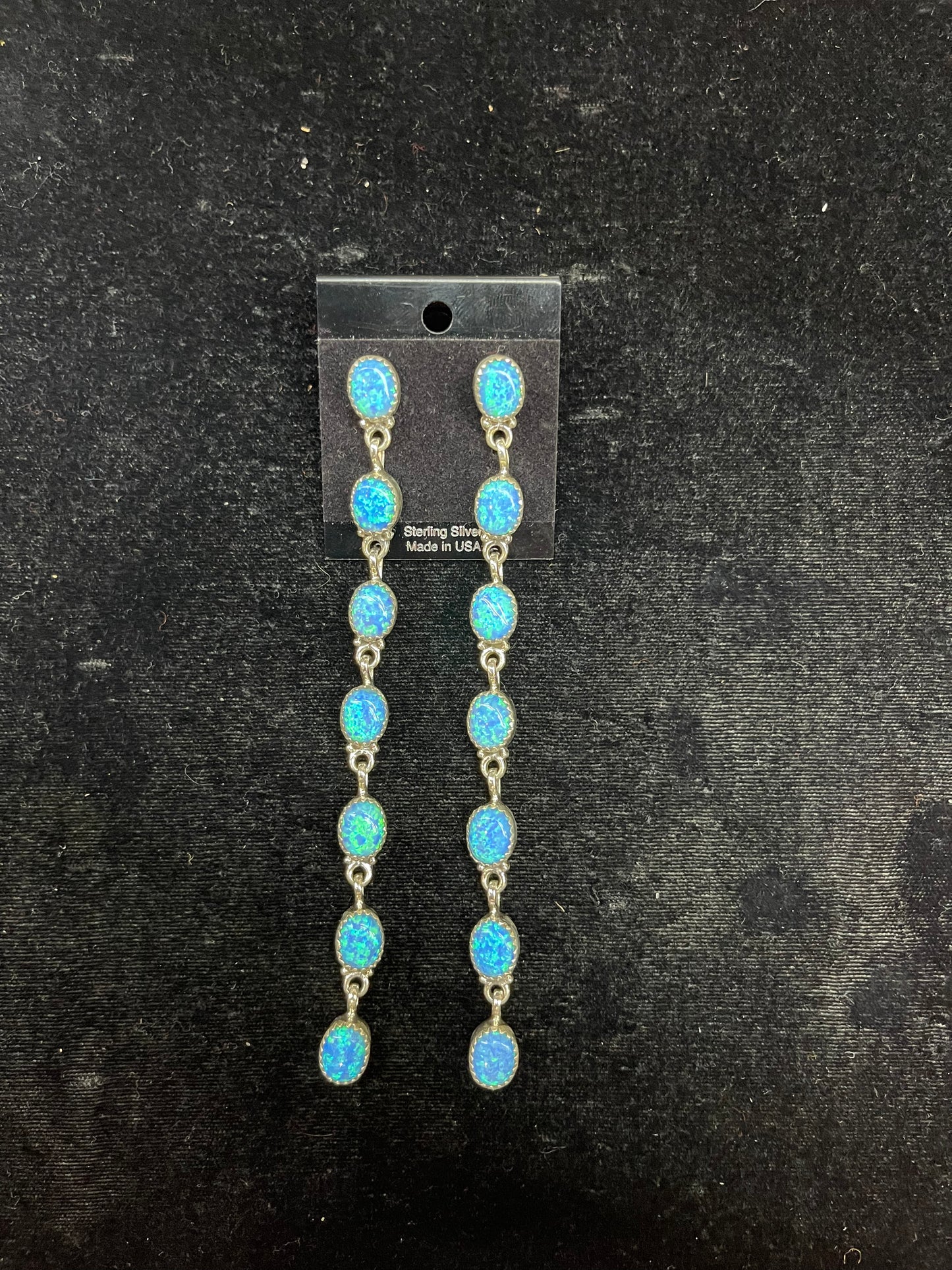 Blue Opal 7 Stone Dangle Earrings (sawtooth bezel)