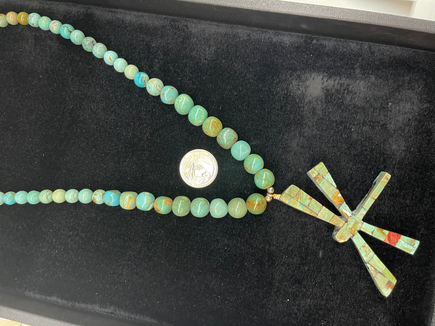 Natural Graduated Turquoise Beads Reversible Dragonfly Santo Domingo