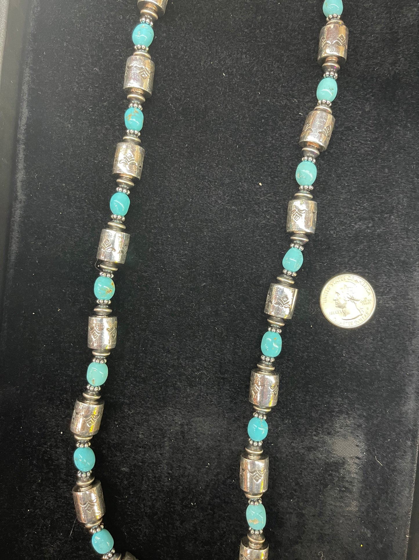 Turquoise and Stamped Sterling Silver Cylinders