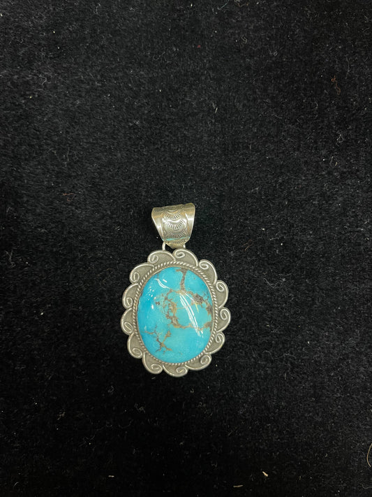 Oval Kingman Turquoise Pendant by Gilber Platero