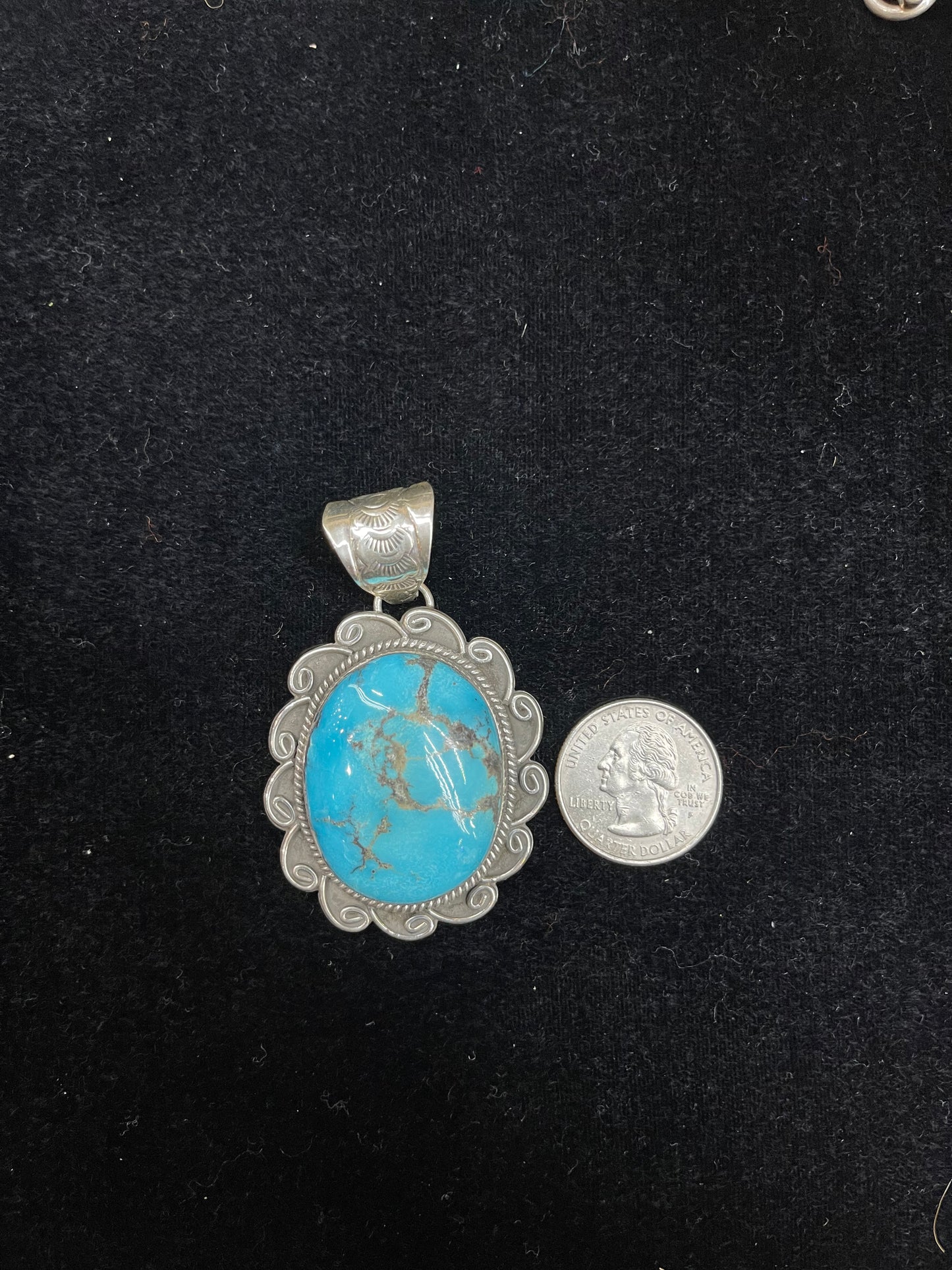 Oval Kingman Turquoise Pendant by Gilber Platero