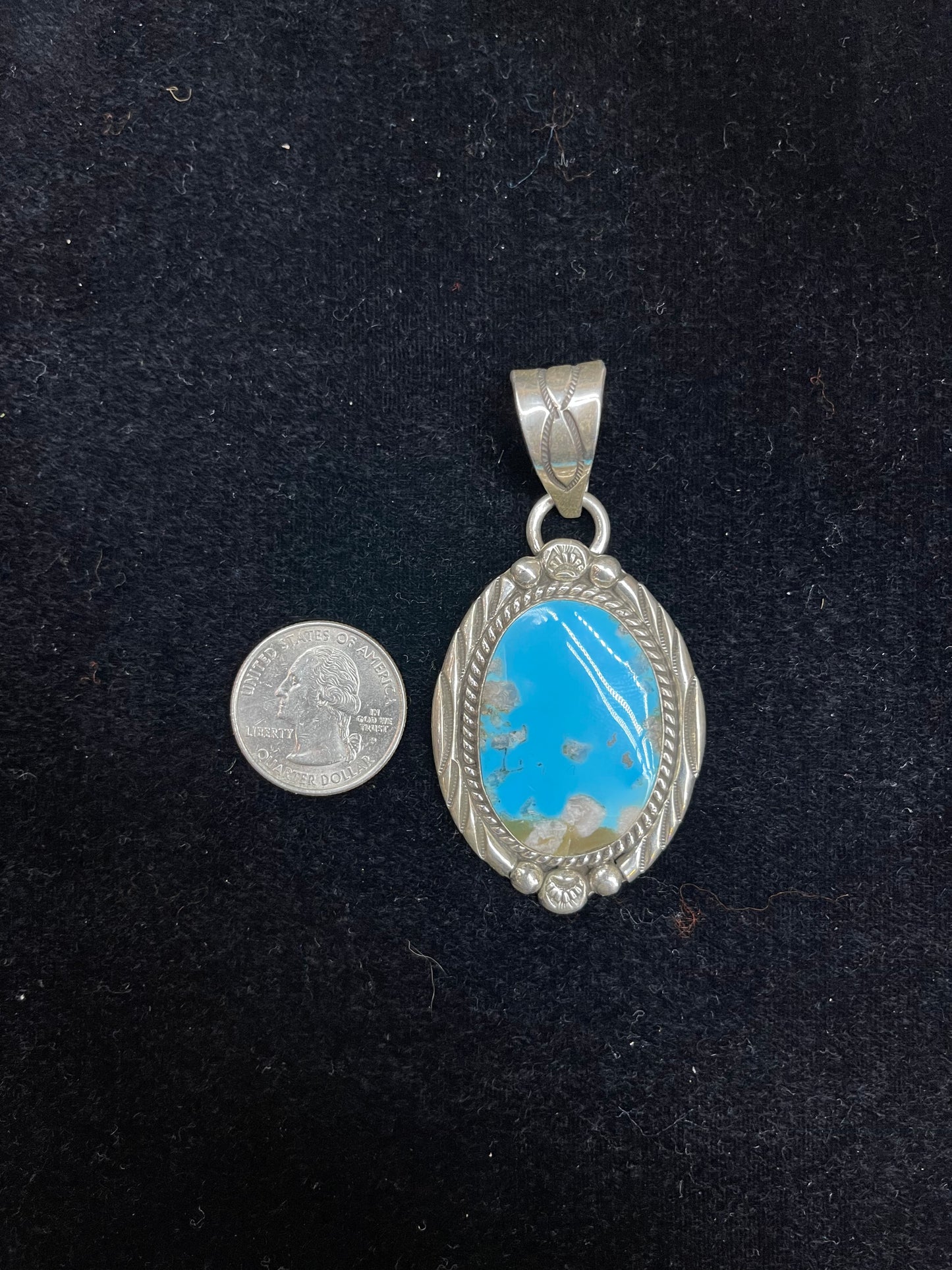 Kingman Oval Turquoise Pendant by Harold Chee