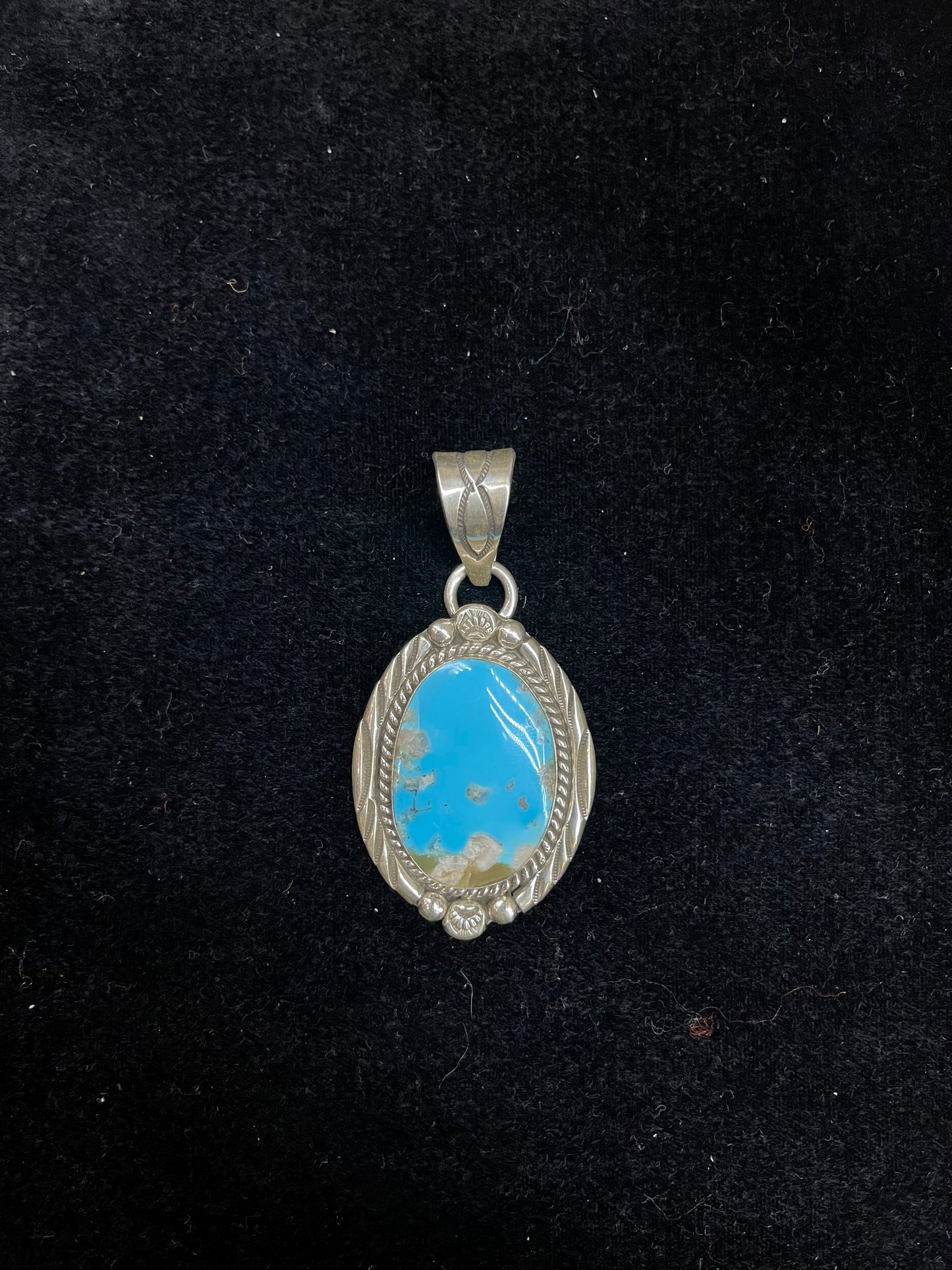 Kingman Oval Turquoise Pendant by Harold Chee