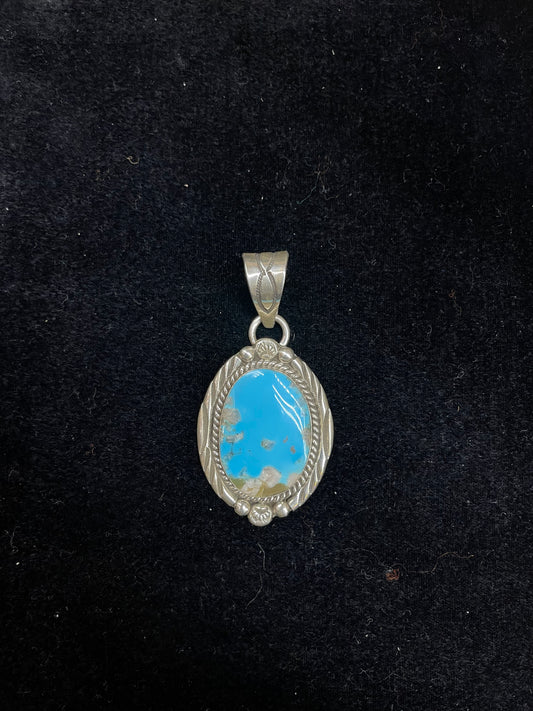 Kingman Oval Turquoise Pendant by Harold Chee