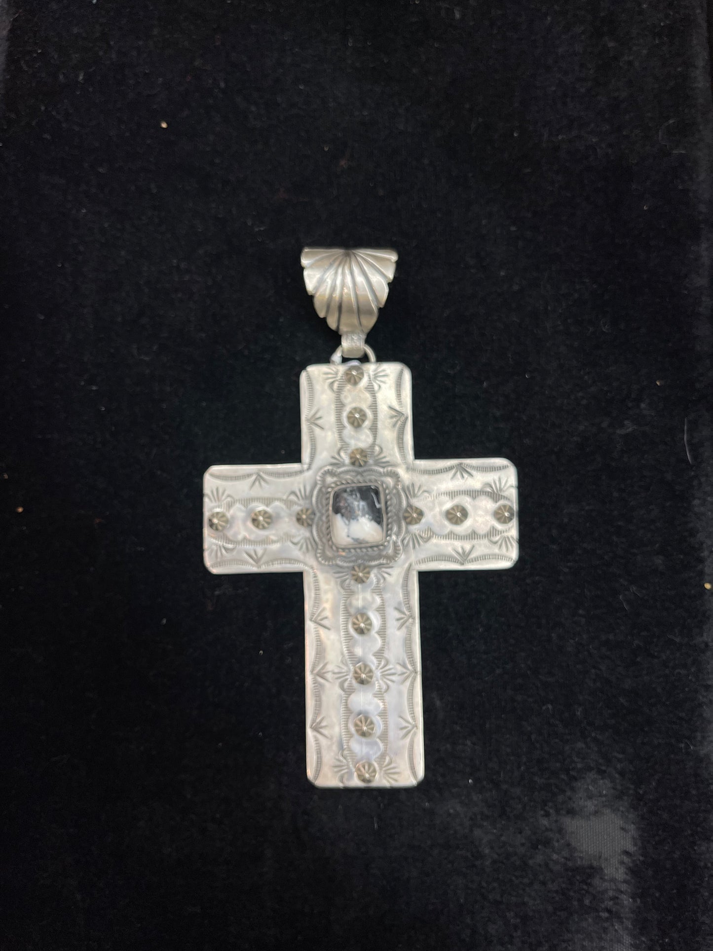 White Buffalo Cross Pendant