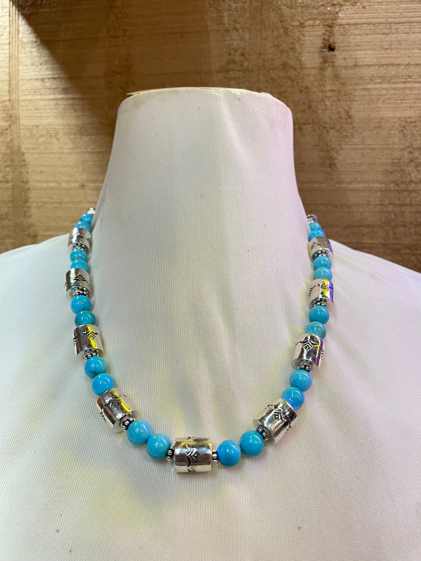 20" Sleeping Beauty Turquoise with Barrell Beads & Navajo Style Pearls