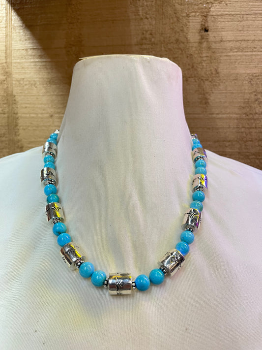 20" Sleeping Beauty Turquoise with Barrell Beads & Navajo Style Pearls