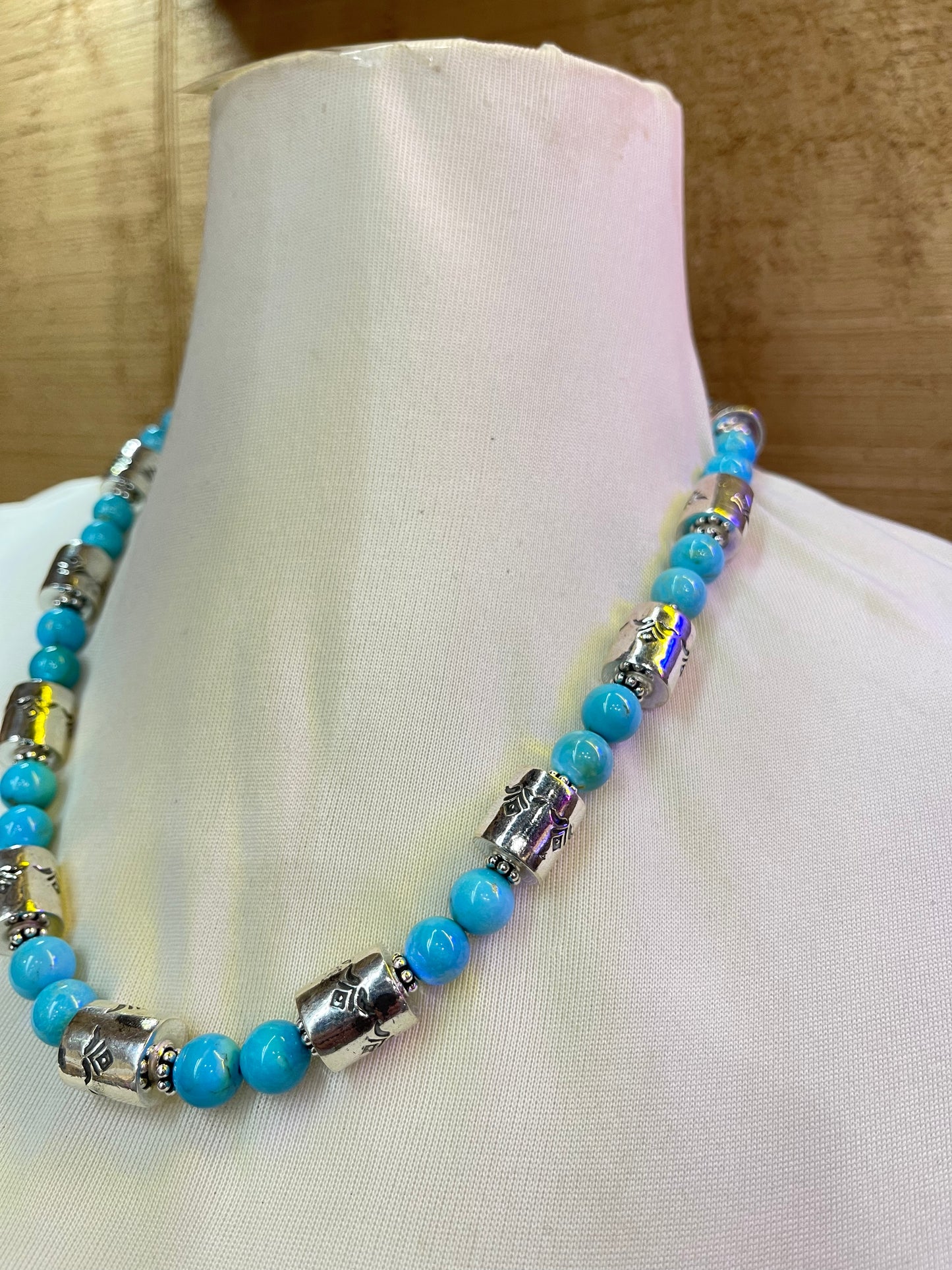 20" Sleeping Beauty Turquoise with Barrell Beads & Navajo Style Pearls