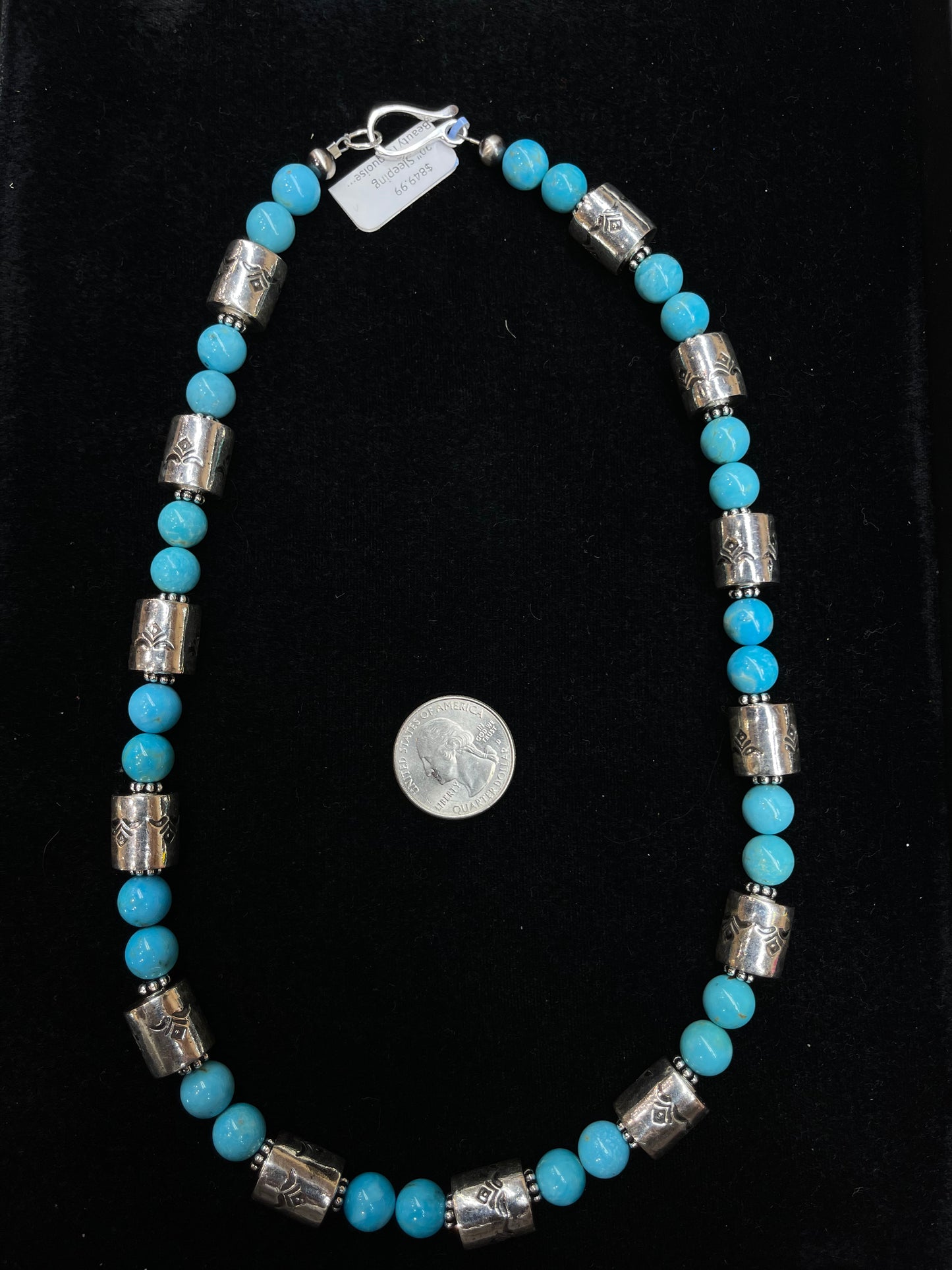 20" Sleeping Beauty Turquoise with Barrell Beads & Navajo Style Pearls