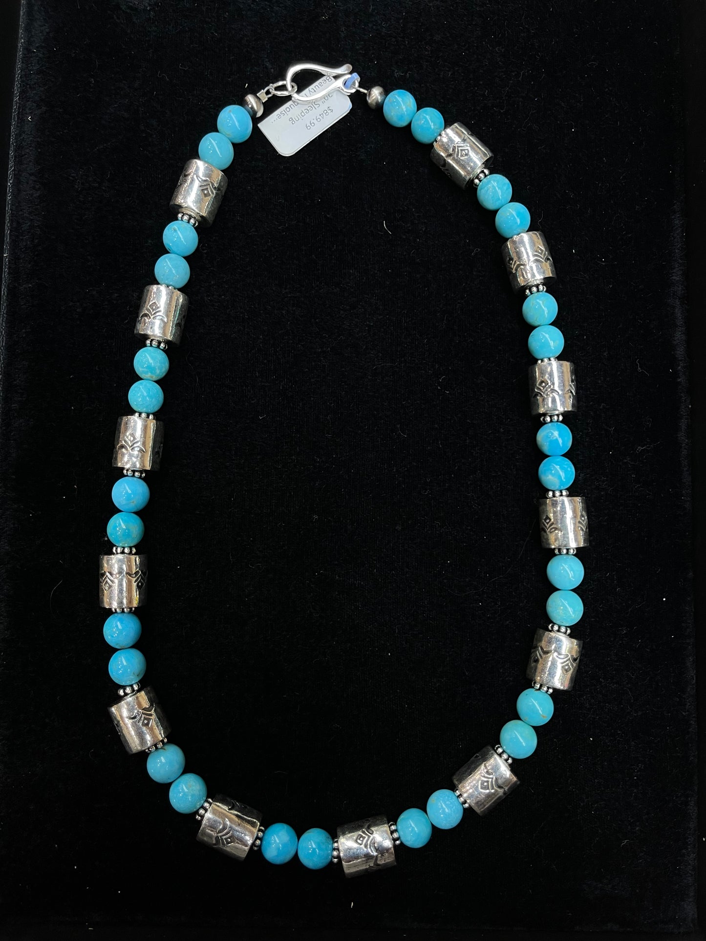 20" Sleeping Beauty Turquoise with Barrell Beads & Navajo Style Pearls