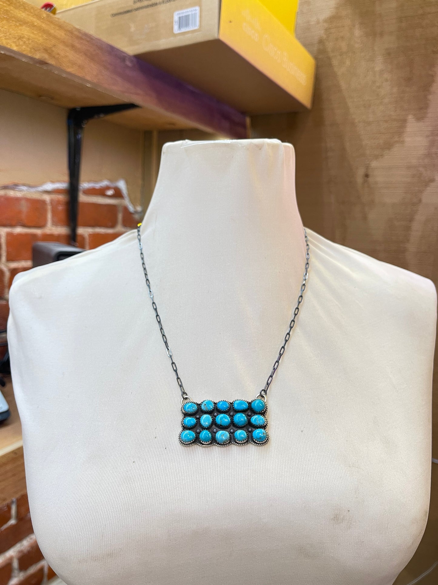 20” Natural Sleeping Beauty Turquoise Necklace w/ Sawtooth edge